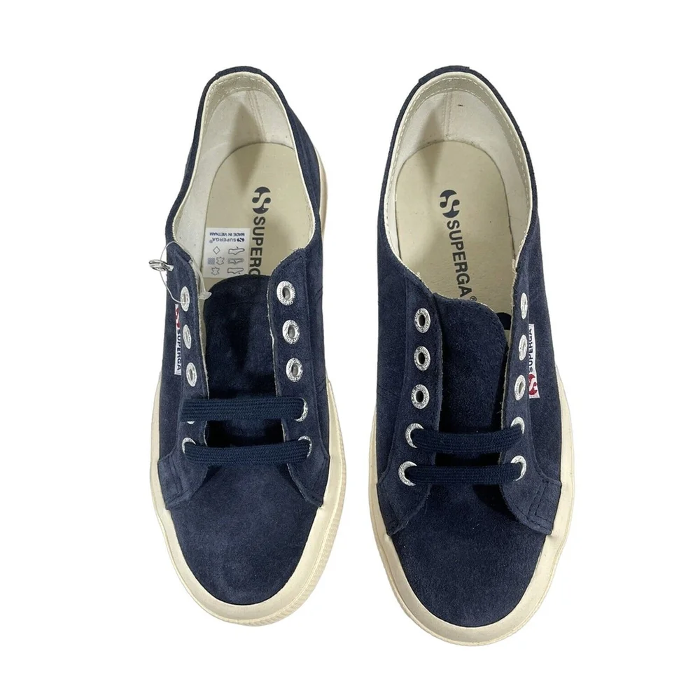 NWOT Superga Sneakers Low Top Suede Midnight Blue Lace Up USA W6 M4.5 Unisex
